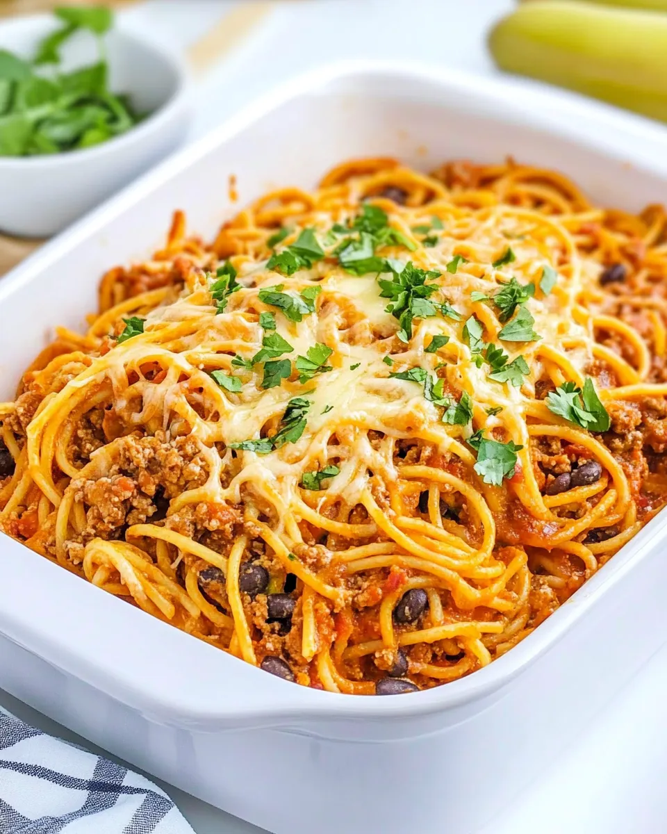 Delicious Easy Cheesy Taco Spaghetti Casserole dish photo