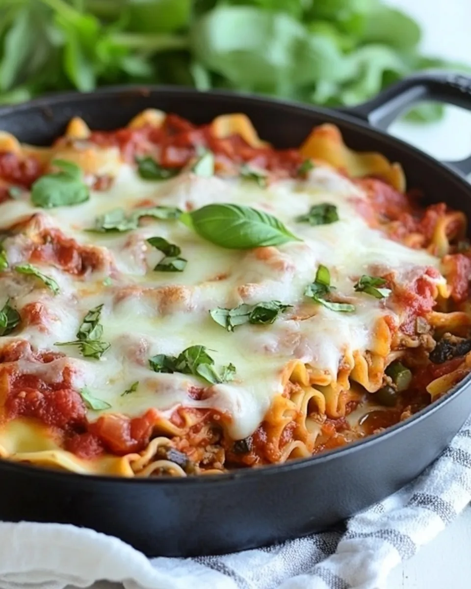 Delicious Easy Cheesy Veggie Skillet Lasagna Recipe dish photo