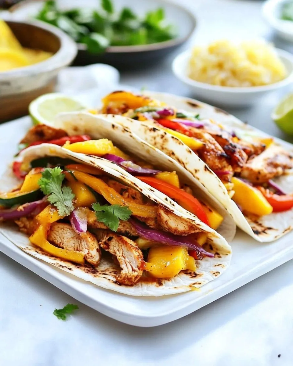 Fresh Easy Chicken Fajitas with Thai Mango Slaw and Coconut Rice dish photo