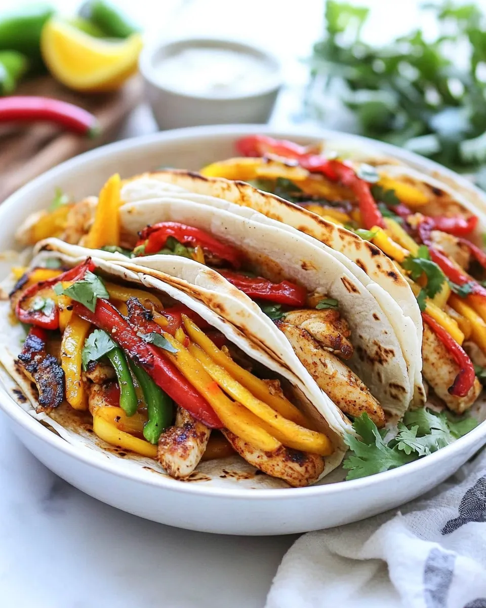 Healthy Easy Chicken Fajitas with Thai Mango Slaw and Coconut Rice food shot