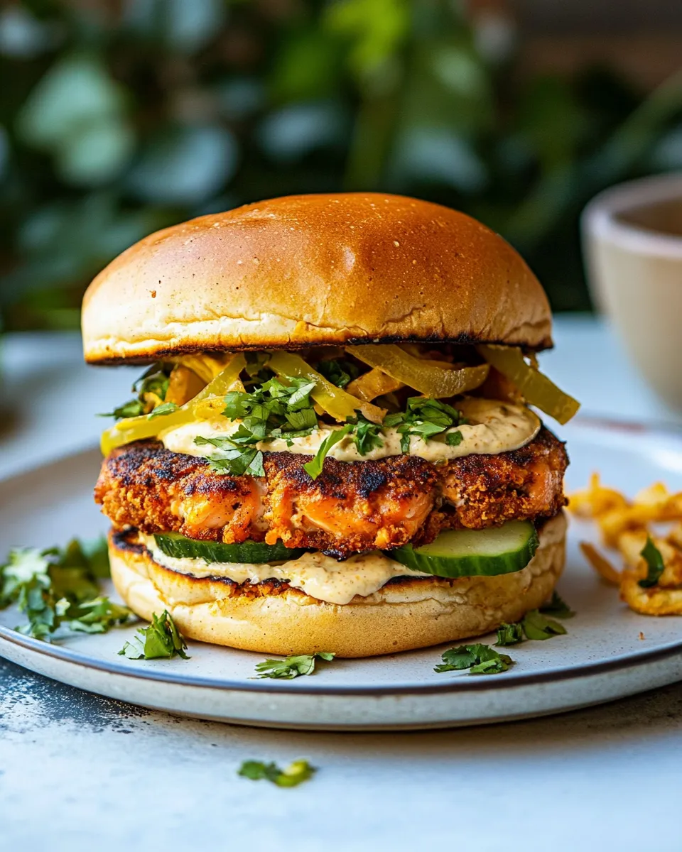 Quick Easy Chipotle Salmon Burgers. plate image