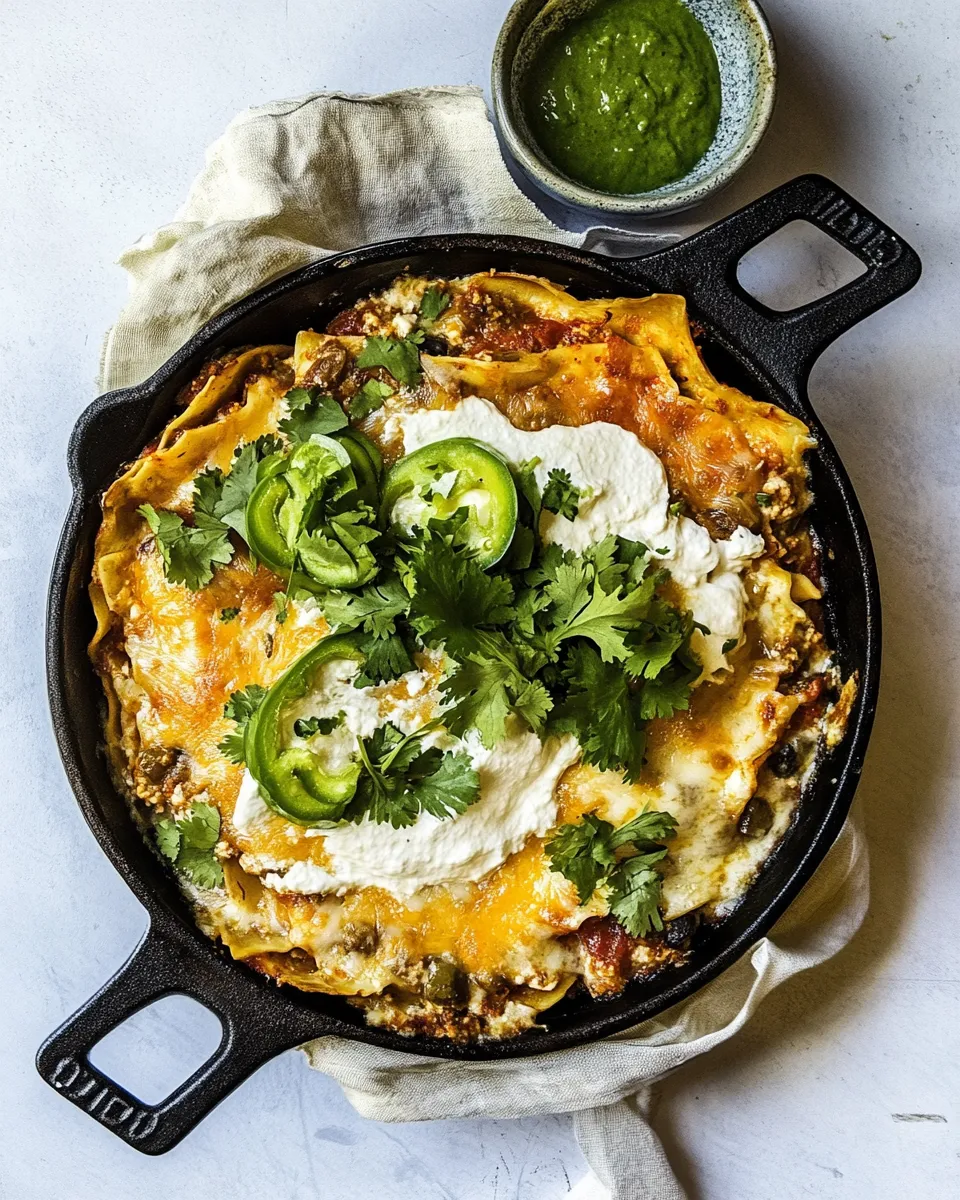Delicious Easy Skillet Mexican Lasagna. shot