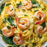 Homemade Fettuccine with Shrimp and Spinach photo