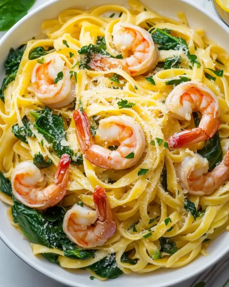 Homemade Fettuccine with Shrimp and Spinach photo