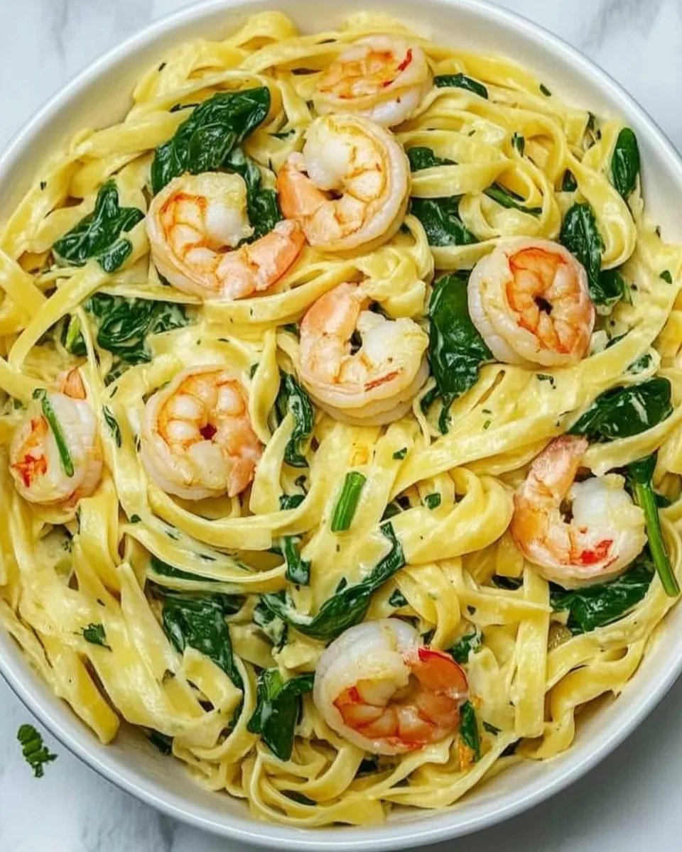 Easy Fettuccine with Shrimp and Spinach recipe photo