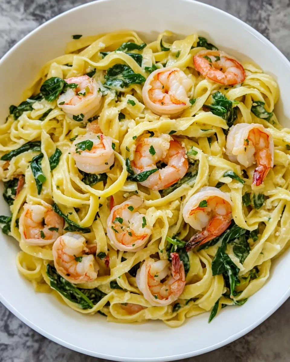 Delicious Fettuccine with Shrimp and Spinach dish photo