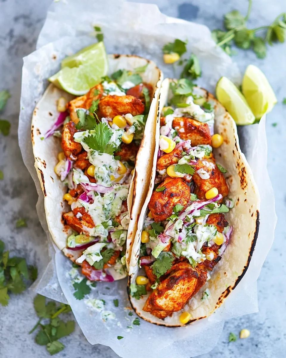 Classic Fiery Tandoori Chicken Tacos With Cilantro Corn Slaw dish photo