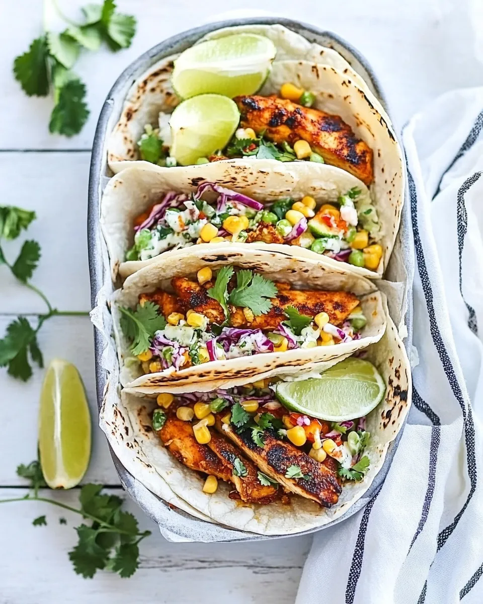 Easy Fiery Tandoori Chicken Tacos With Cilantro Corn Slaw food shot