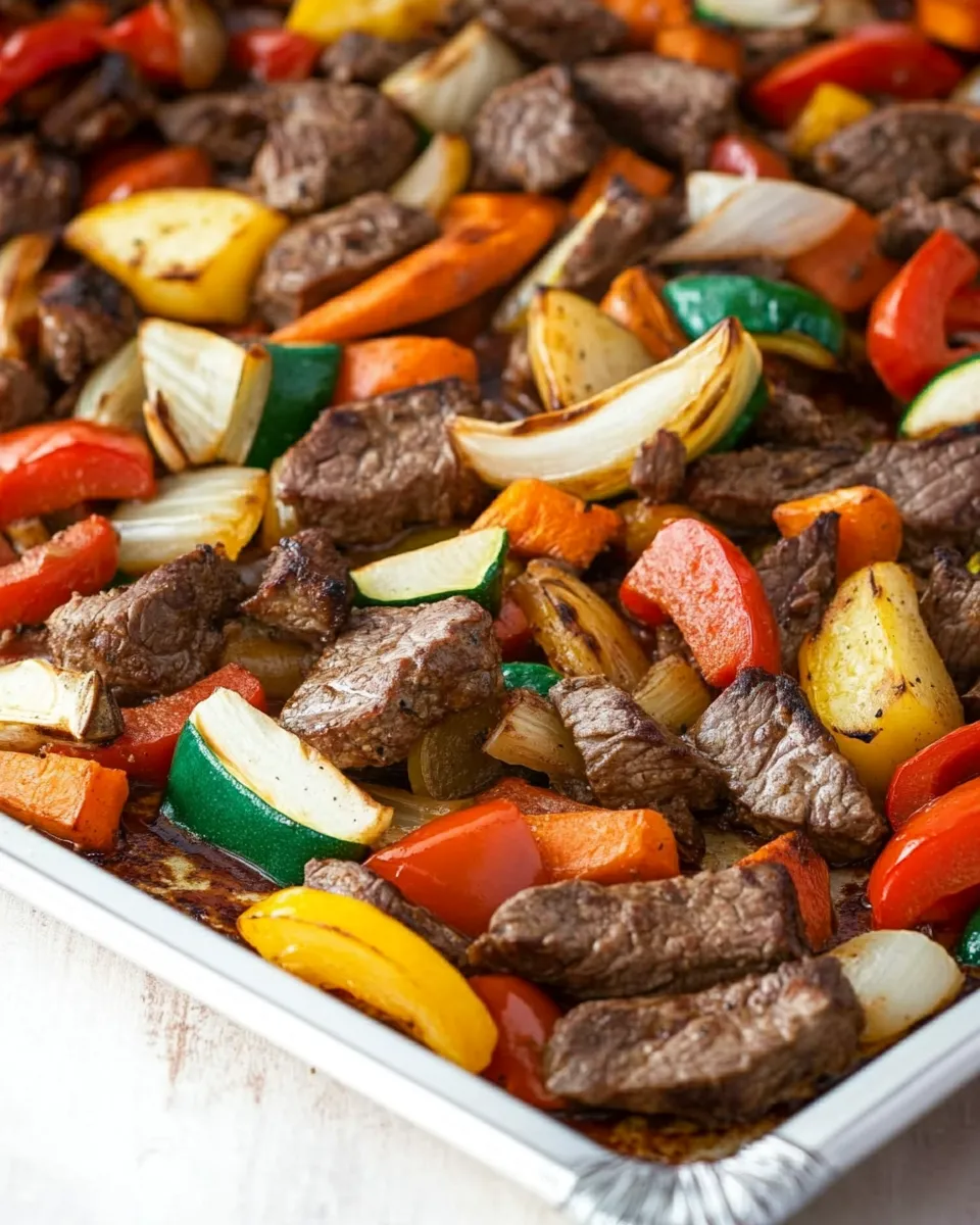 Delicious Fiesta Sheet Pan Steak and Vegetables plate image