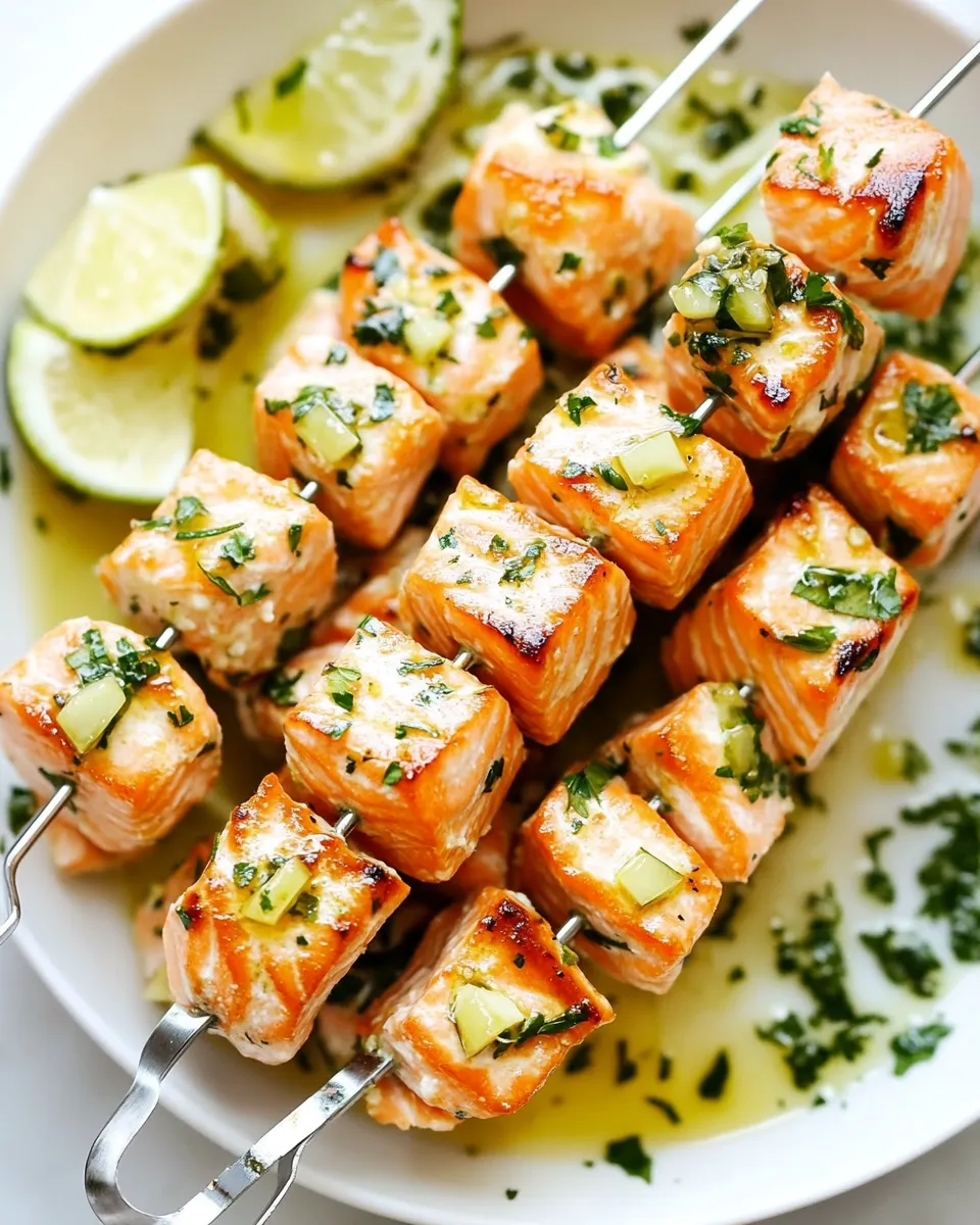 Easy Garlic Butter Salmon Kebab recipe image
