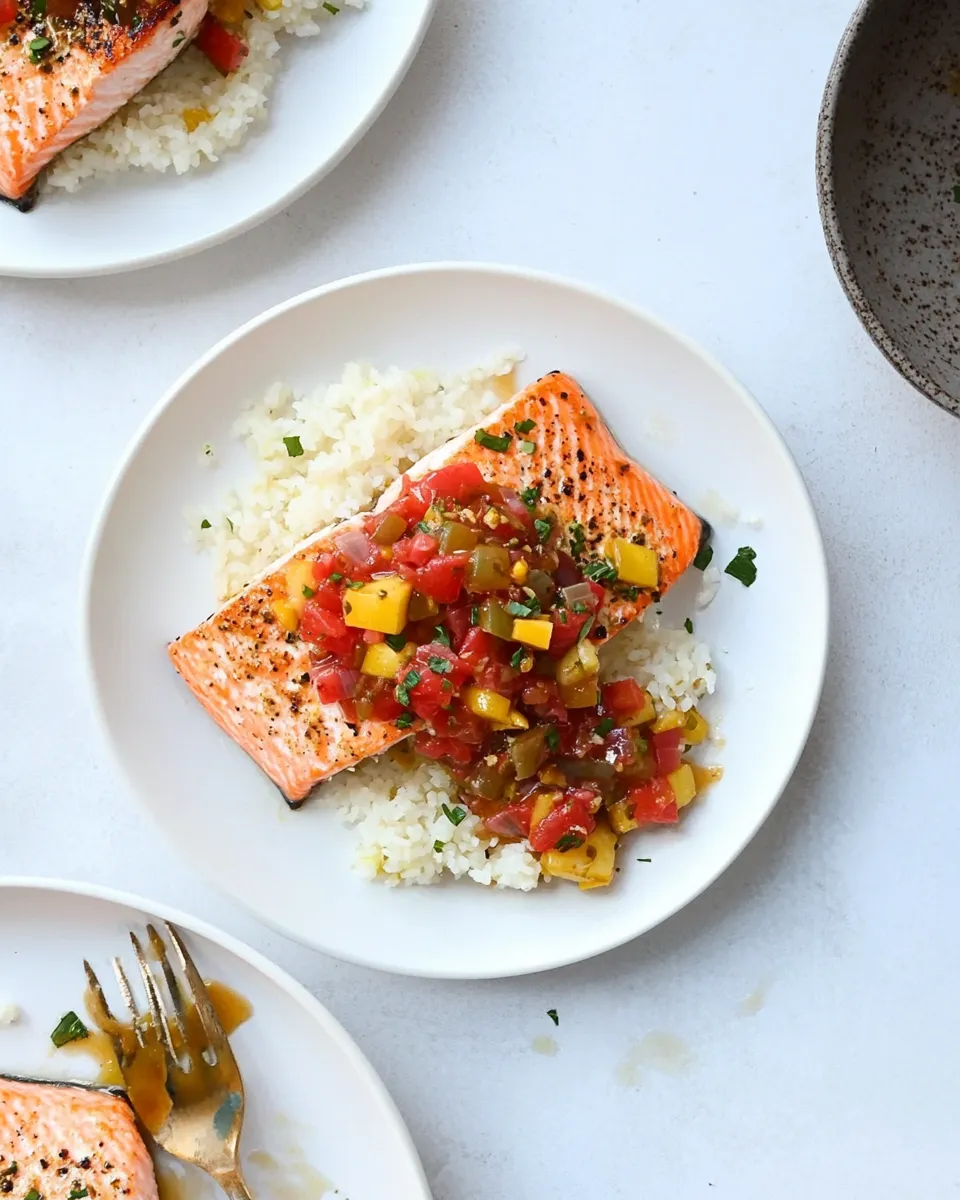 Easy Garlic Butter Salmon with Caramelized Shallot Relish. food shot