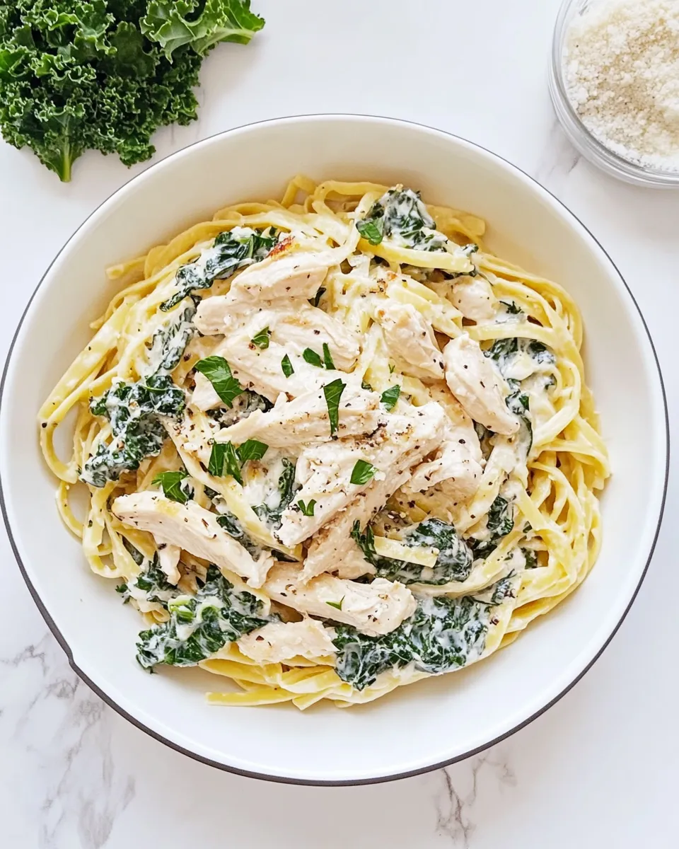Delicious Garlic Chicken & Kale Spaghetti plate image