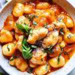 Homemade Gnocchi with Grilled Chicken in Roasted Red Pepper Sauce photo