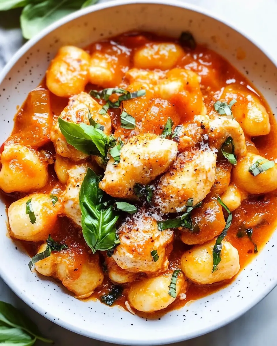 Homemade Gnocchi with Grilled Chicken in Roasted Red Pepper Sauce photo