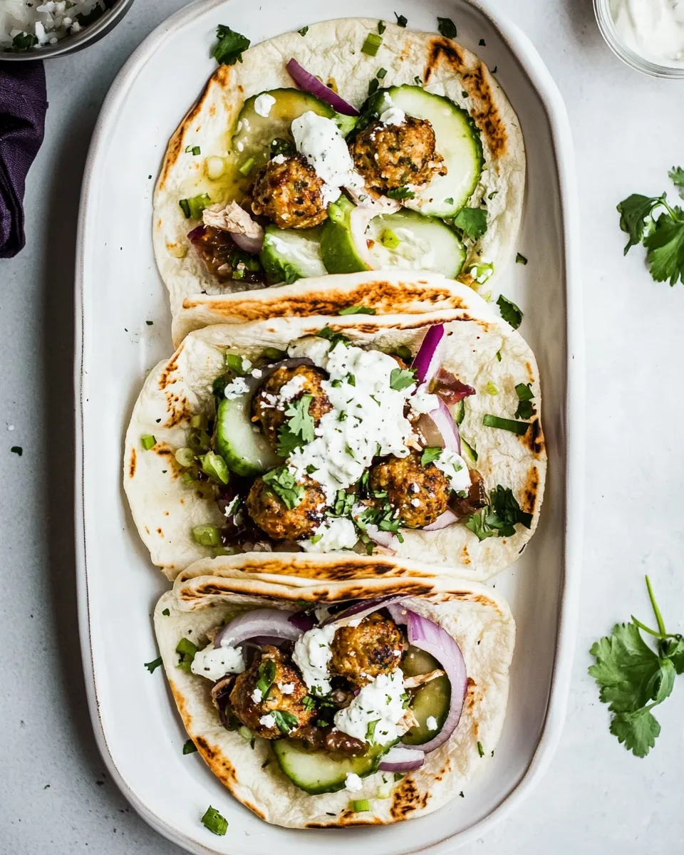 Easy Greek Chicken Meatball Gyros food shot