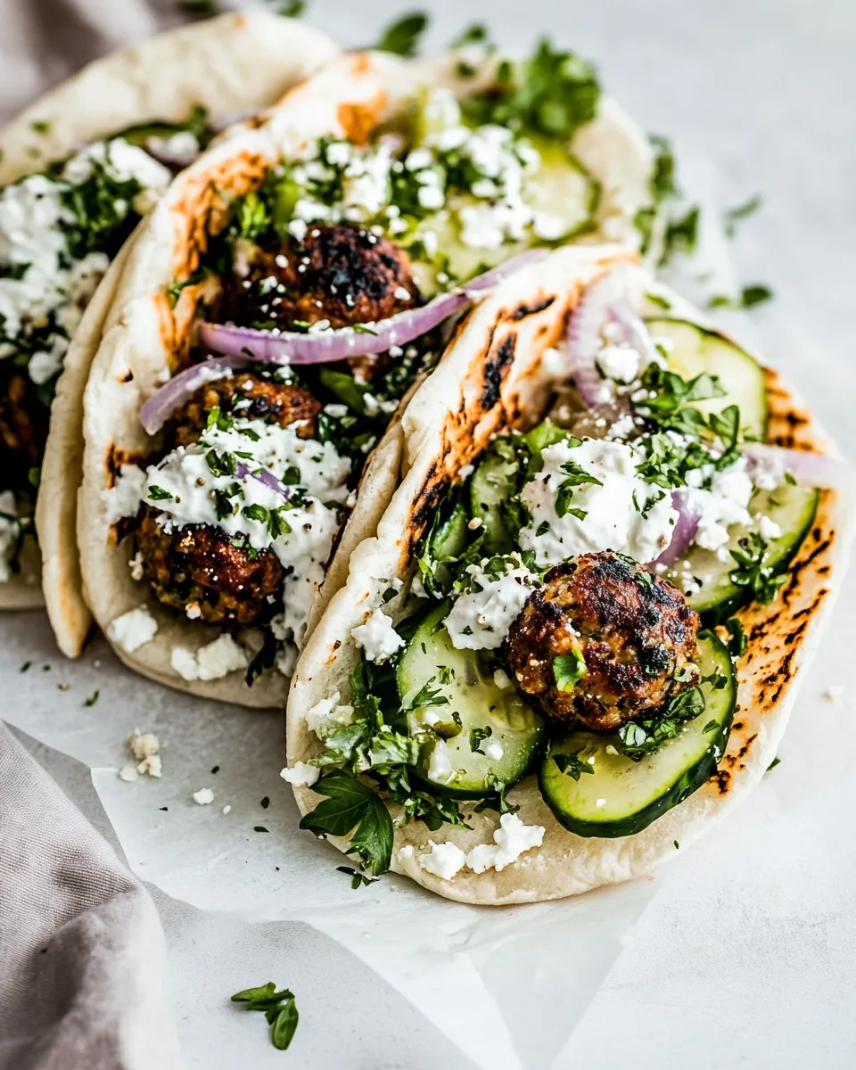 Delicious Greek Chicken Meatball Gyros plate image