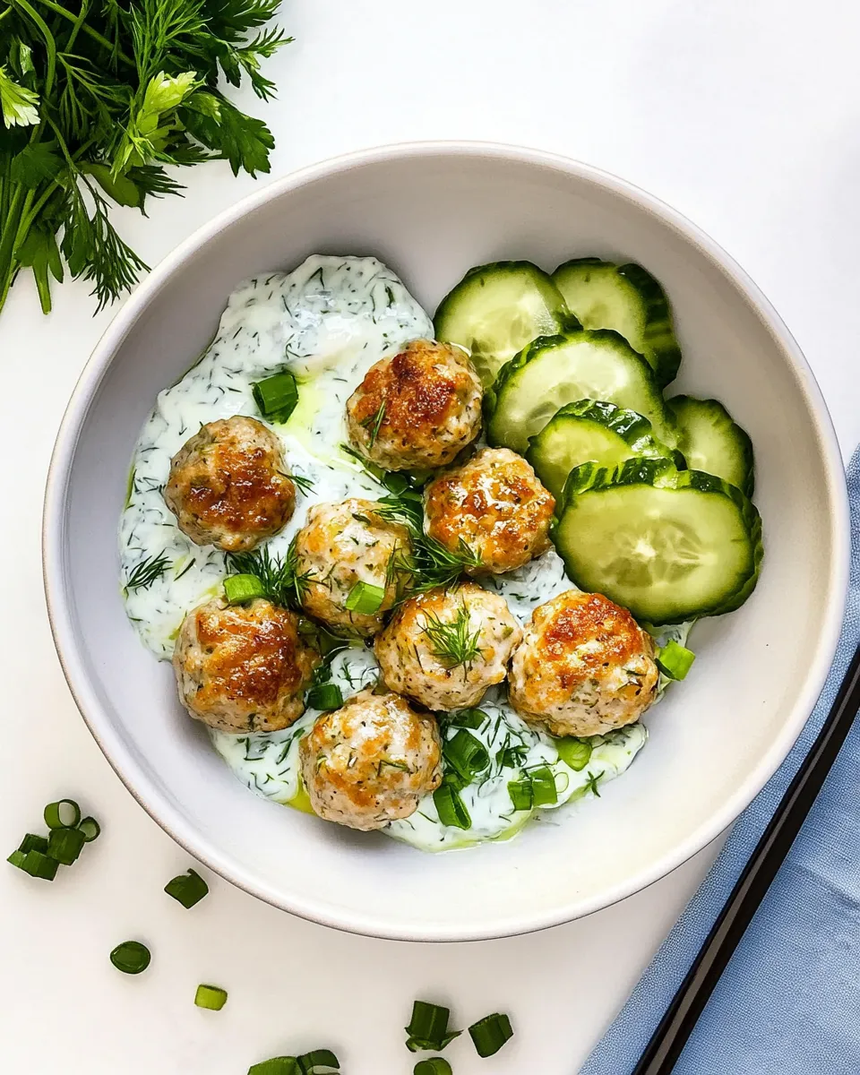 Easy Greek Chicken Meatballs and Yogurt Dill Sauce food shot