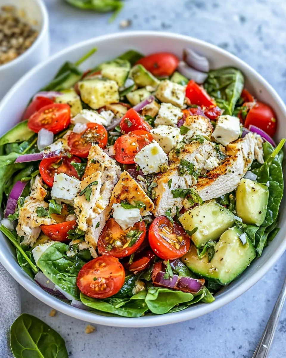 Easy Greek Chicken Spinach Salad dish photo