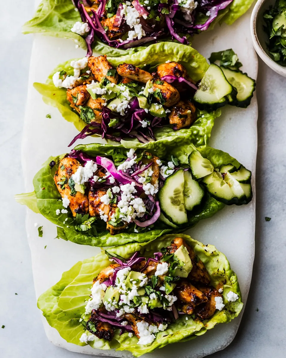 Easy Greek Goddess Chicken Lettuce Wraps. food shot
