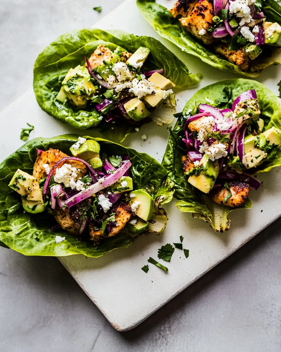 Delicious Greek Goddess Chicken Lettuce Wraps. plate image