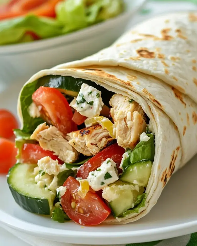 Homemade Greek Grilled Chicken & Hummus Wrap food shot