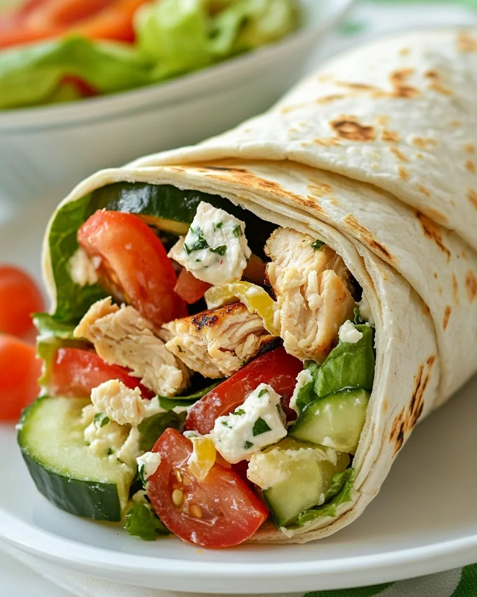 Homemade Greek Grilled Chicken & Hummus Wrap food shot