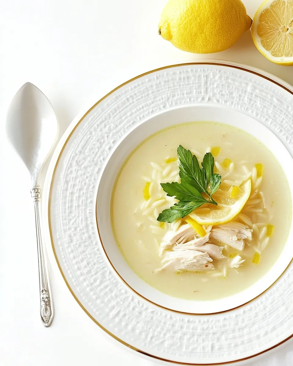 Delicious Greek Lemon Soup with Chicken and Orzo dish photo