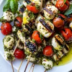 Homemade Grilled Caprese Pesto Chicken Skewers. recipe photo
