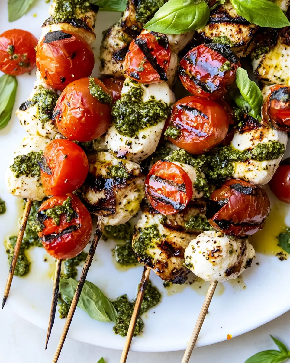 Classic Grilled Caprese Pesto Chicken Skewers. dish photo