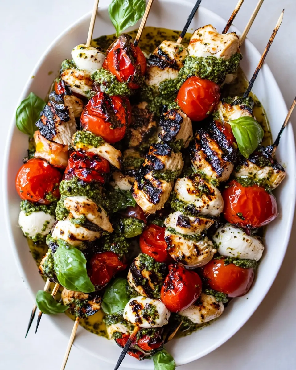 Delicious Grilled Caprese Pesto Chicken Skewers. picture