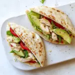 Homemade Grilled Chicken Avocado Pizza Sandwiches. recipe photo