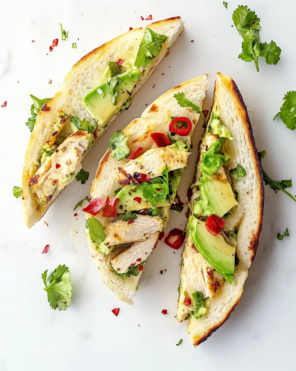 Classic Grilled Chicken Avocado Pizza Sandwiches. dish photo