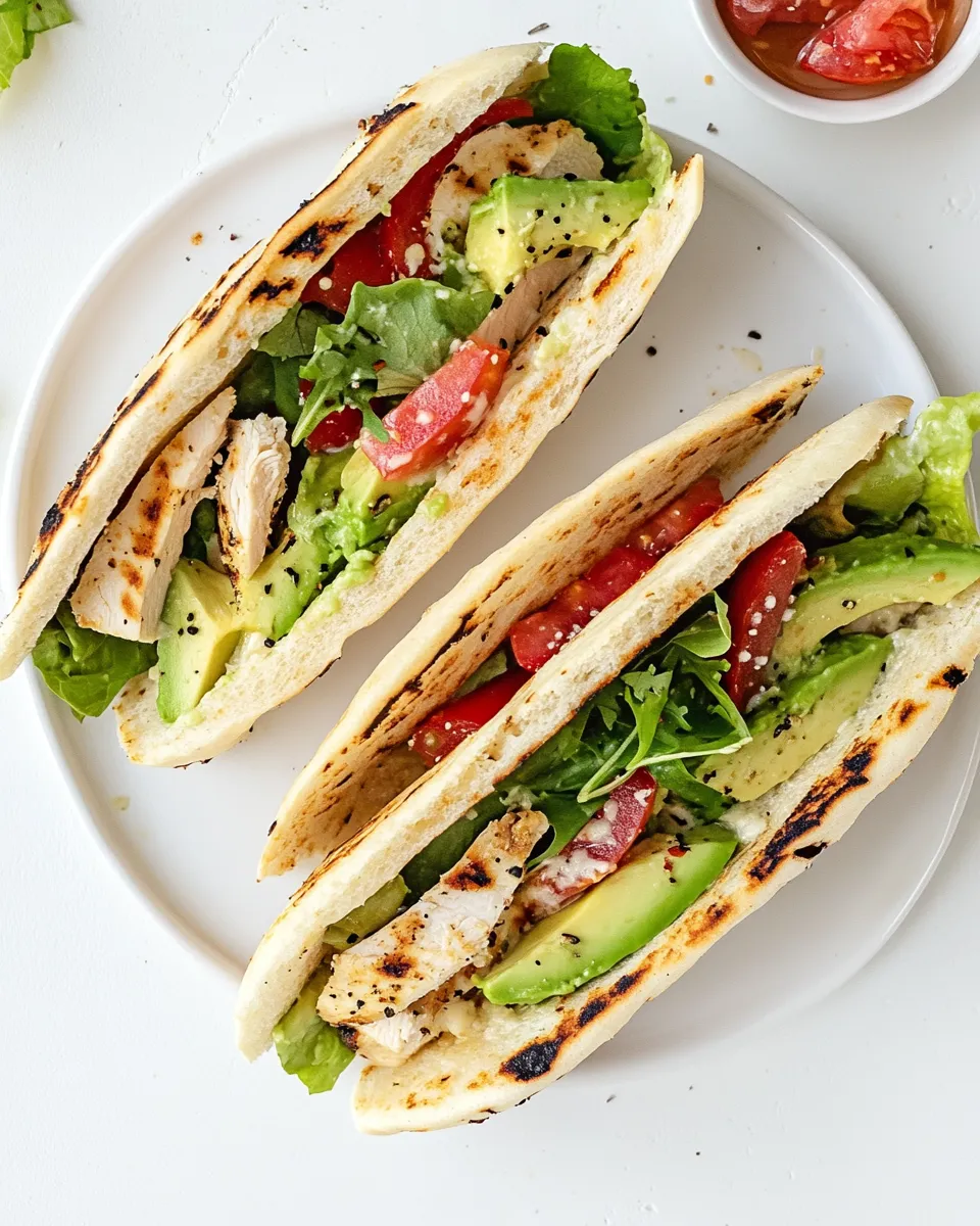 Easy Grilled Chicken Avocado Pizza Sandwiches. food shot