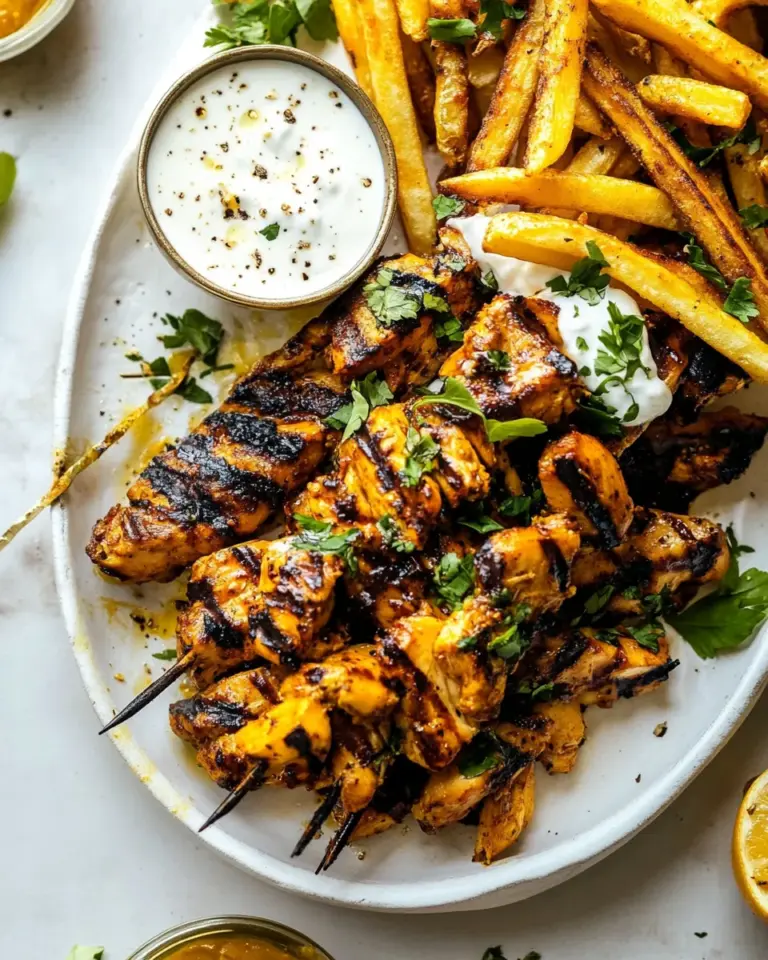 Homemade Grilled Chicken Shawarma with Golden Butter Fries and Garlic Sauce. recipe photo