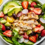 Homemade Grilled Chicken, Strawberry, Avocado Salad with Citrus Dressing recipe photo