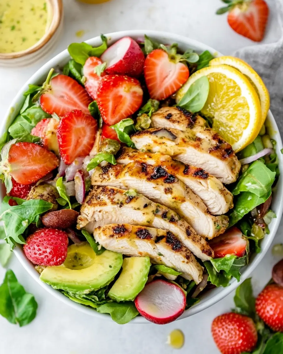 Classic Grilled Chicken, Strawberry, Avocado Salad with Citrus Dressing image