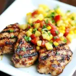 Homemade Grilled Chicken Thighs with Pineapple, Corn and Bell Pepper Relish photo