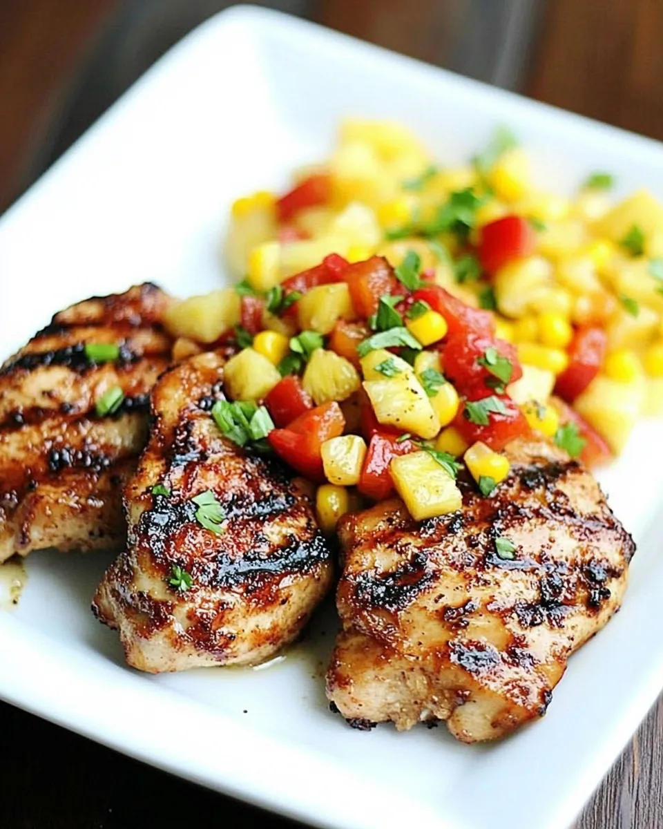 Homemade Grilled Chicken Thighs with Pineapple, Corn and Bell Pepper Relish photo
