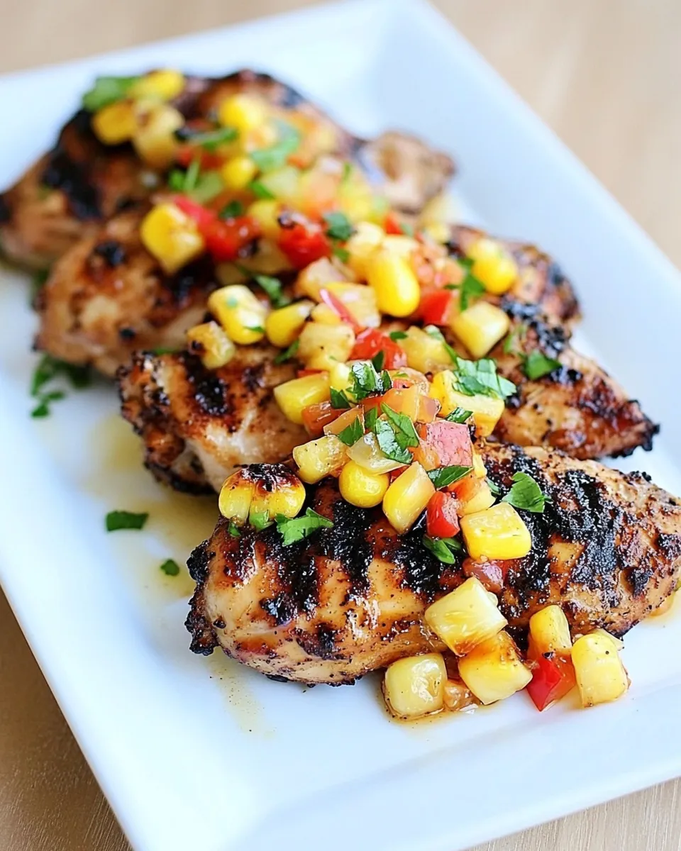 Delicious Grilled Chicken Thighs with Pineapple, Corn and Bell Pepper Relish dish photo