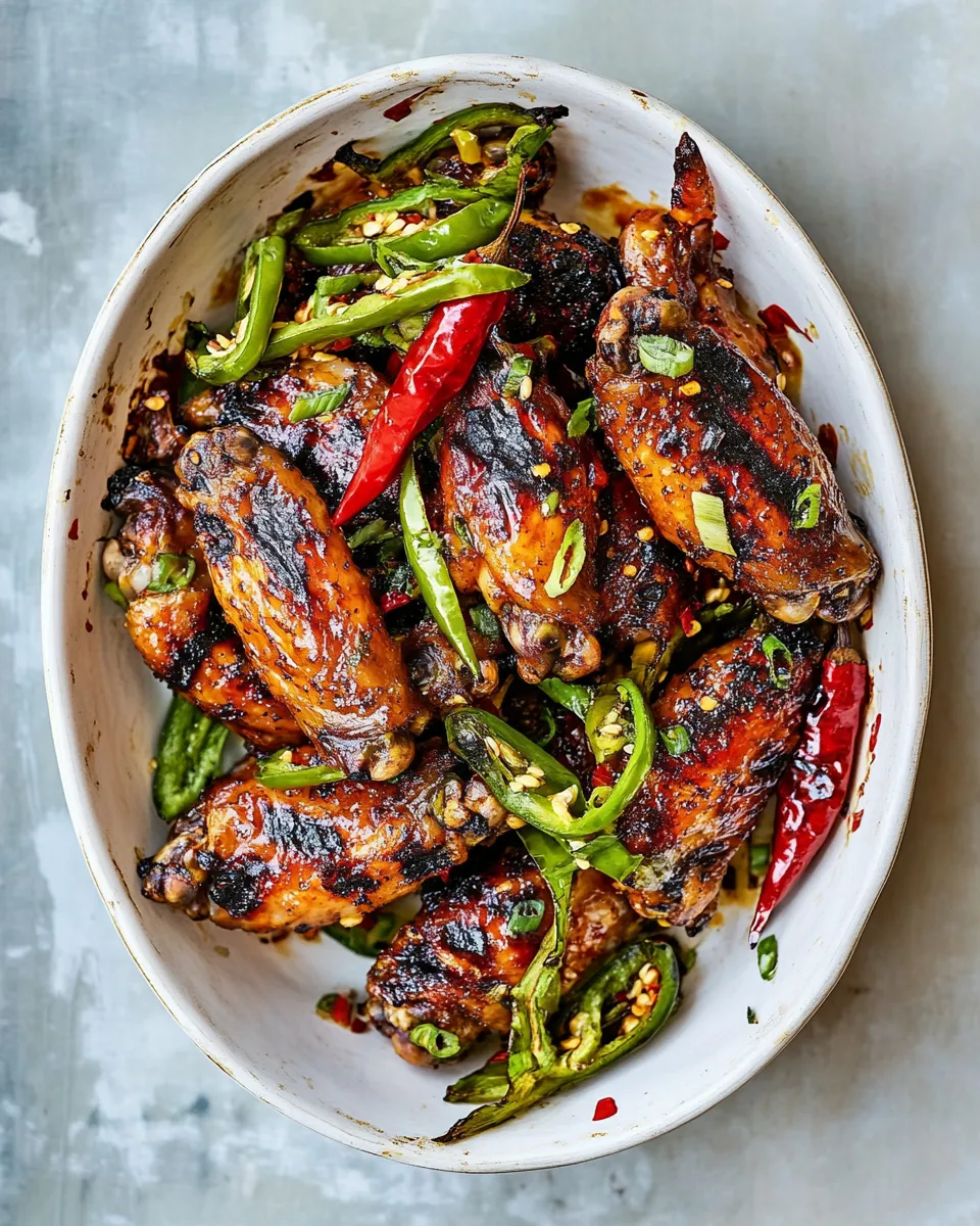 Delicious Grilled Chicken Wings with Shishito Peppers recipe photo