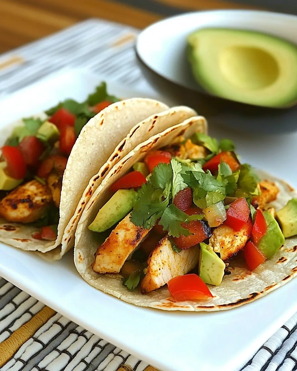 Easy Grilled Chicken and Avocado Tacos with Cilantro Crema food shot