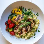 Homemade Grilled Chicken and Veggie Risotto food shot