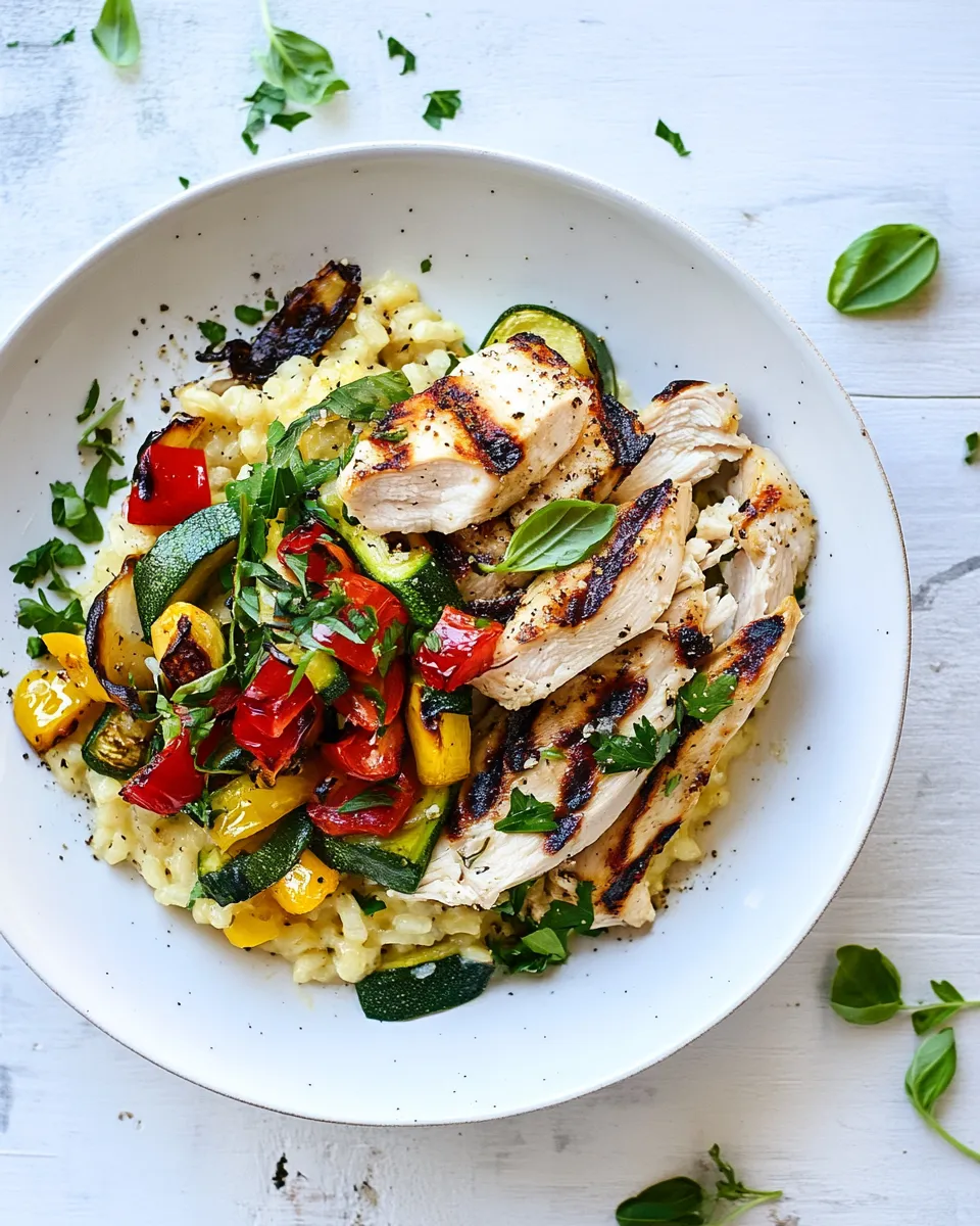 Delicious Grilled Chicken and Veggie Risotto dish photo