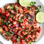 Delicious Grilled Chicken with Strawberry Salsa food shot