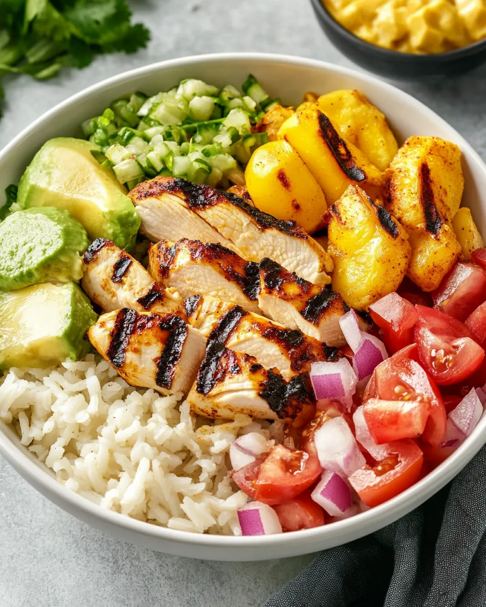 Easy Grilled Cuban Mojo Chicken Bowls food shot