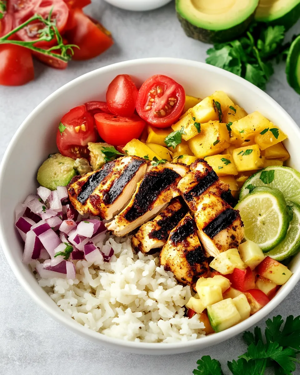 Delicious Grilled Cuban Mojo Chicken Bowls plate image