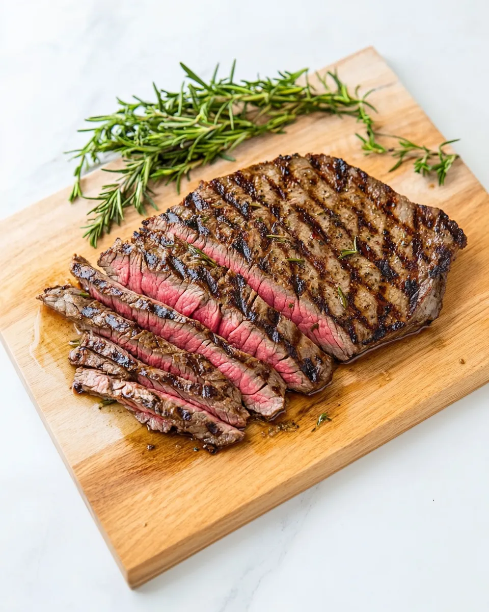 Delicious Grilled Flank Steak with Rosemary Marinade food shot