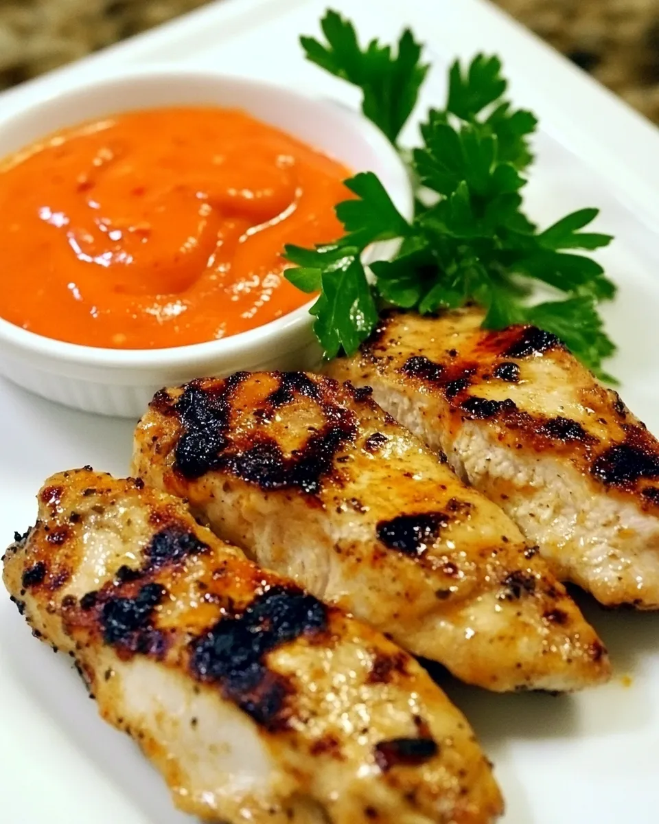 Easy Grilled Garlic Chicken (with Red Pepper Aioli) food shot