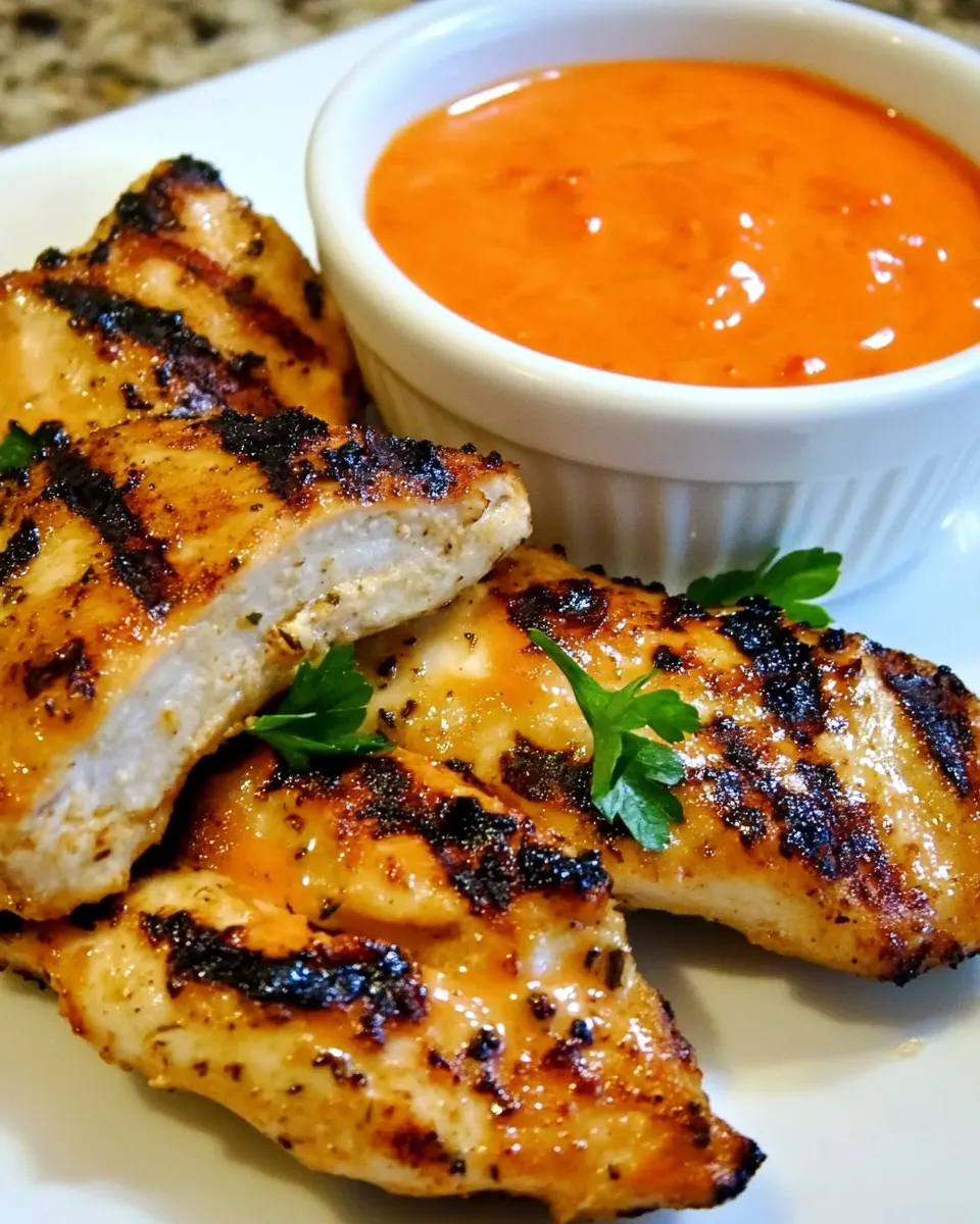 Delicious Grilled Garlic Chicken (with Red Pepper Aioli) plate image