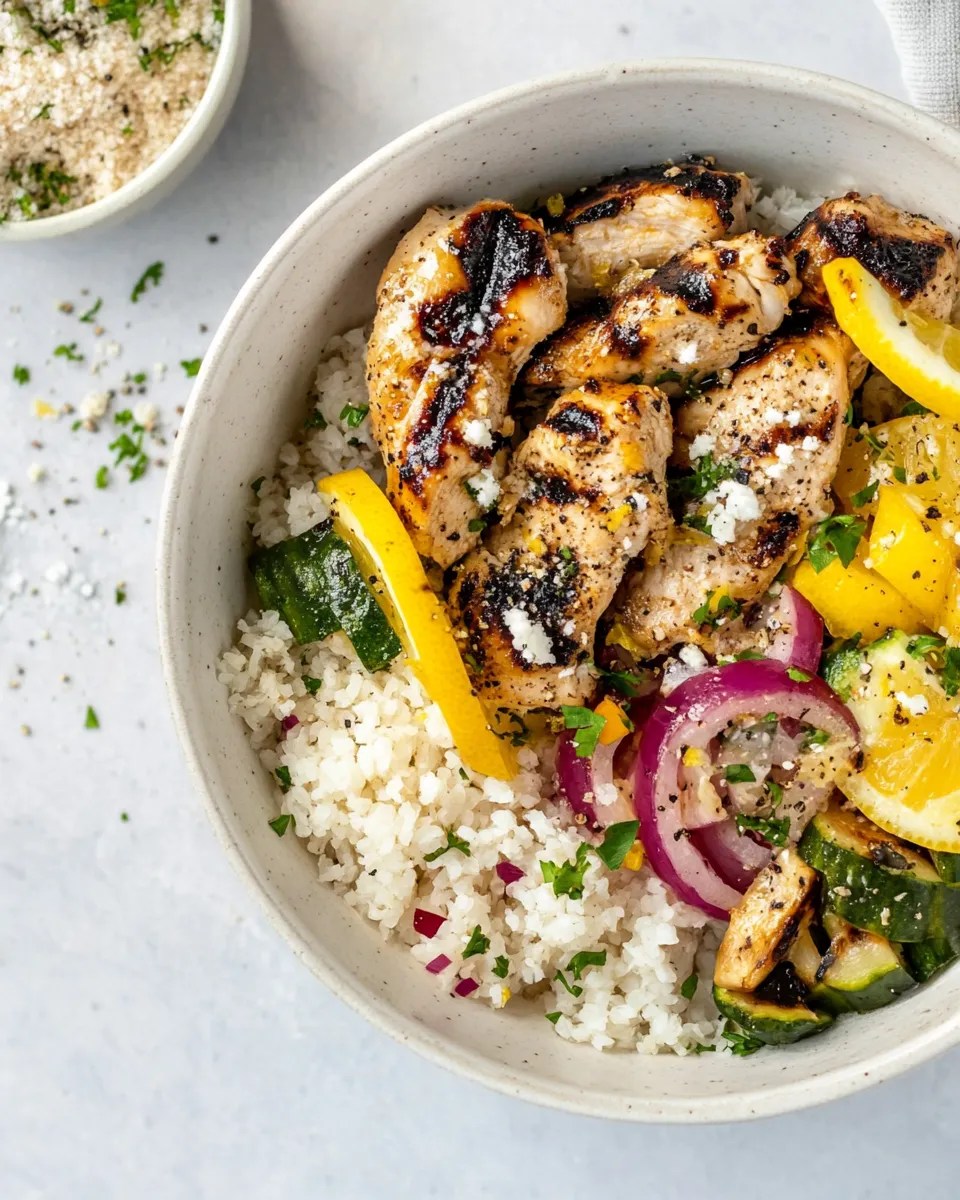Tasty Grilled Lemonade Chicken Bowls. plate image